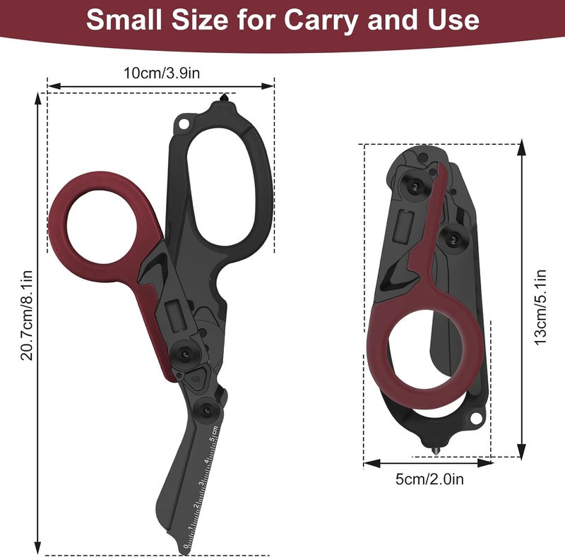 Lemasa 6-in-1 Heavy-Duty Emergency,trauma shears, Folding Retractable Emergency Shears, Outdoor Camping Tools, Seat Belt Cutter, Complimentary Adjustable Wrench (Electroplated black and red) - Image 2